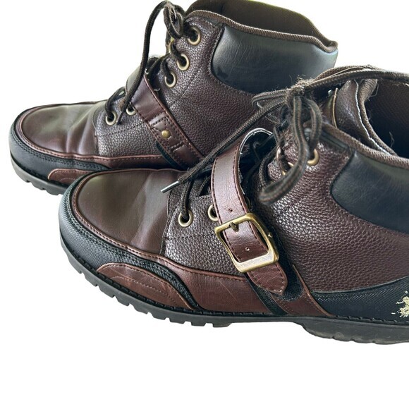 US Polo Assn Mens Brown Black‎ Lace Up Boots 21769701B with Adjustable Strap -10 - Picture 1 of 7